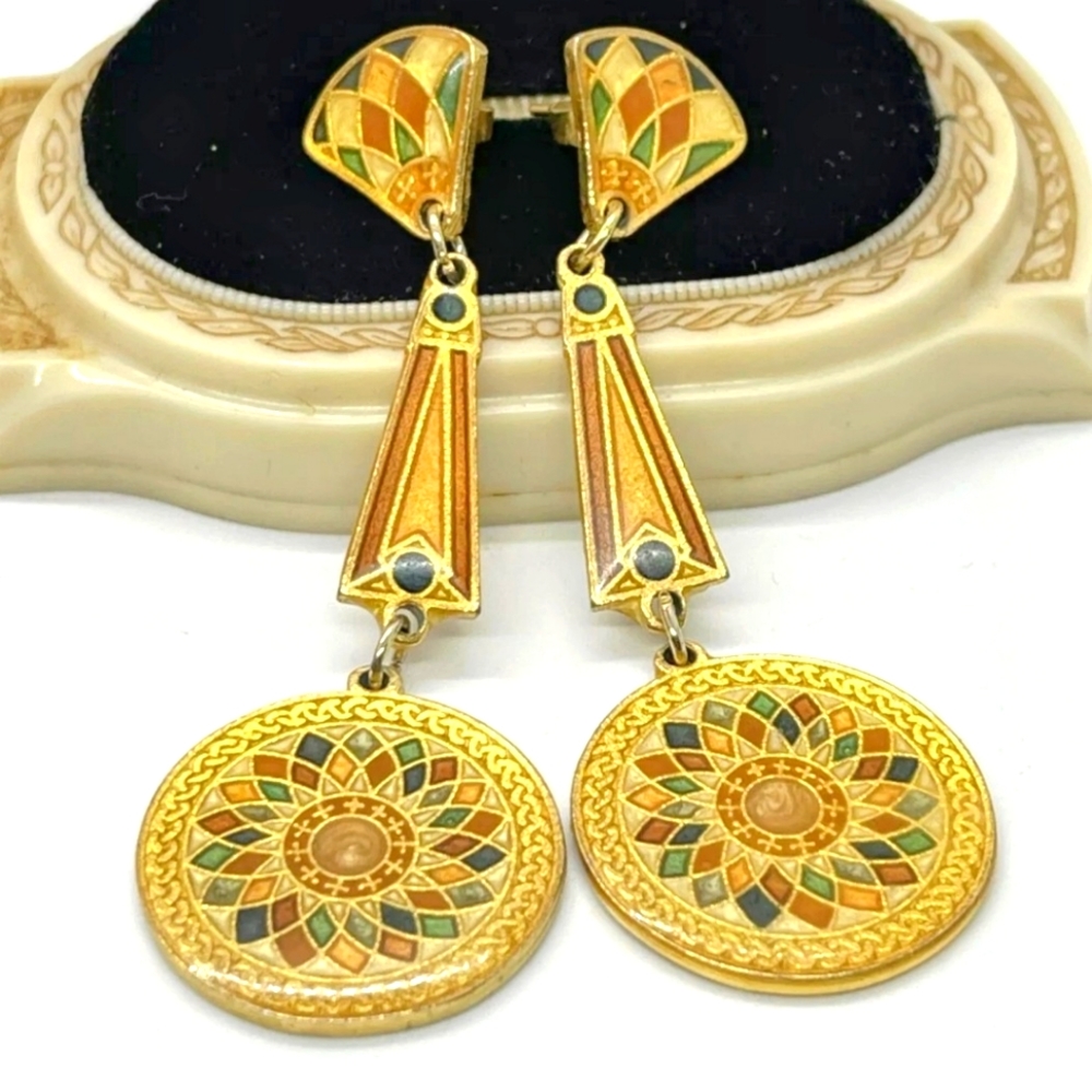 Vintage Earrings Enamel Dangle
